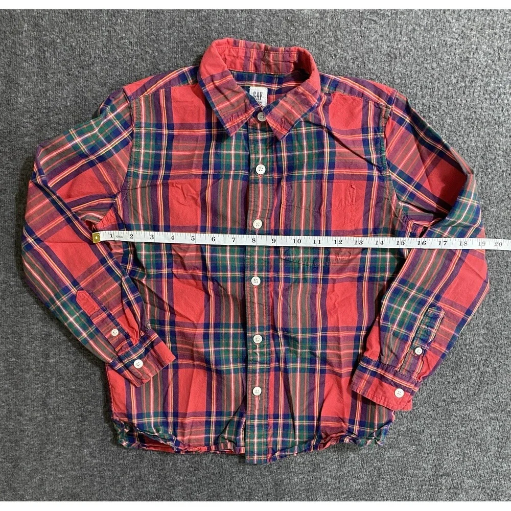 Gap Kids Boys Red Plaid Poplin Button Down Long Sleeve Shirt Size M 8-9
